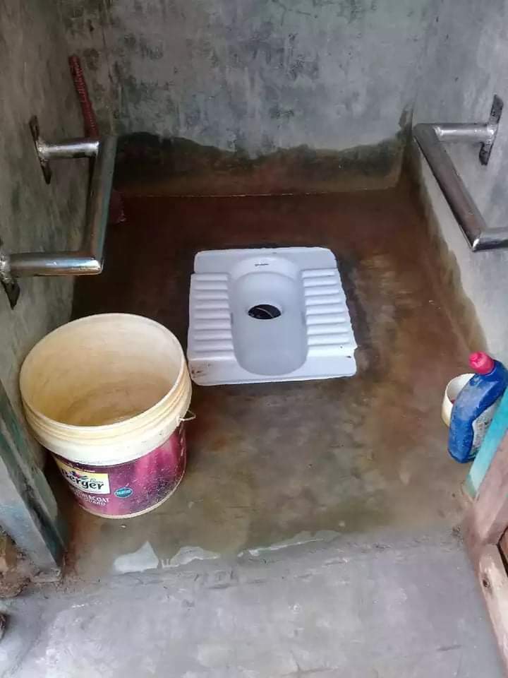 Die renovierte Toilette mit Haltegriffen.